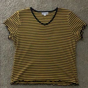Black and Yellow Striped Cropped T-Shirt